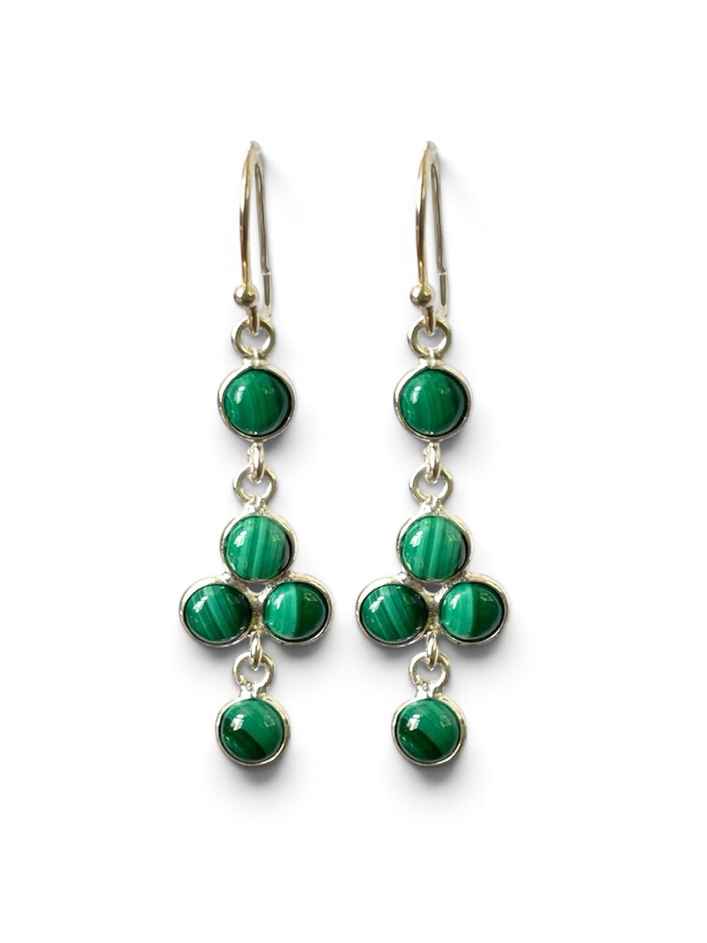 925 Sterling Silver Natural Malachite Dangle Earrings! (1.75”) handmade!!